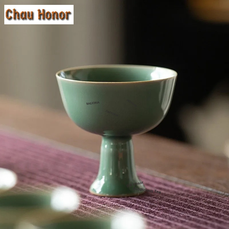 Celadon Ceramic Cup - 2pc/lot Yue Kiln Celadon High Foot