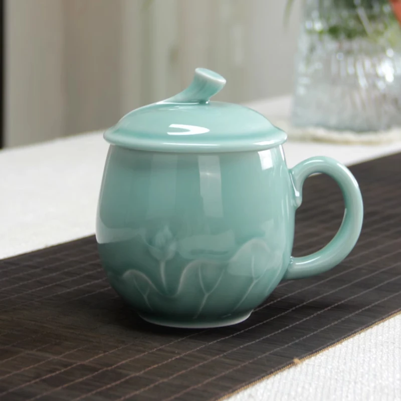 Celadon Ceramic Cup - Longquan celadon office tea cup chinoiserie