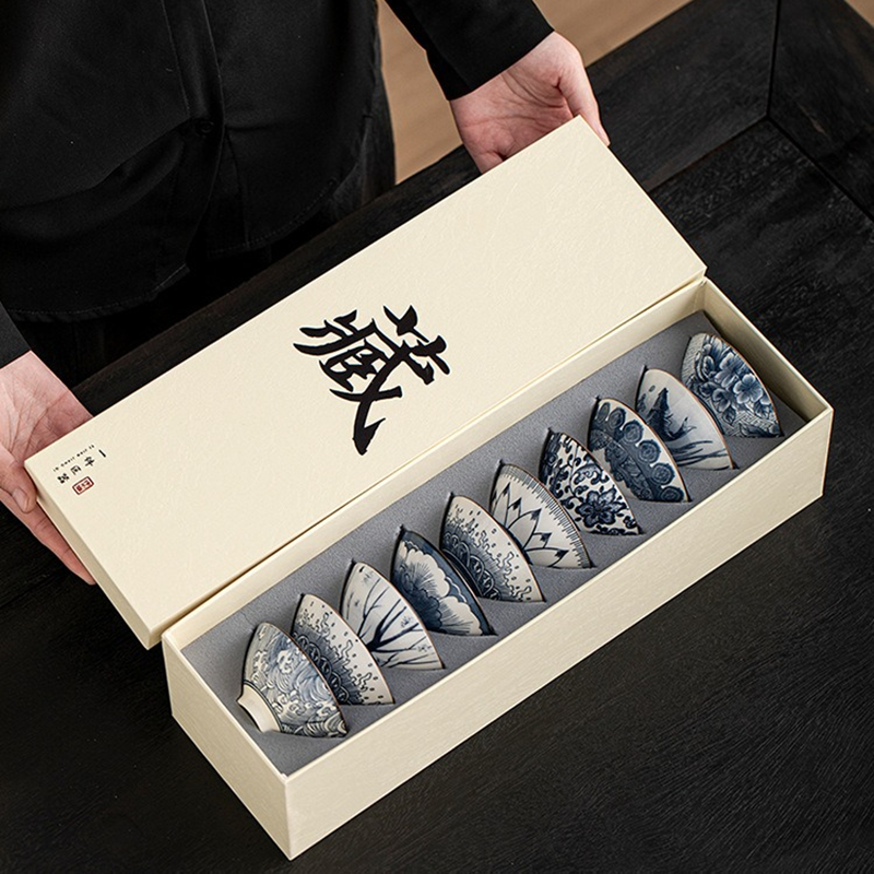 Celadon Ceramic Cup - 10pcs/box Blue and White Porcelain Tea