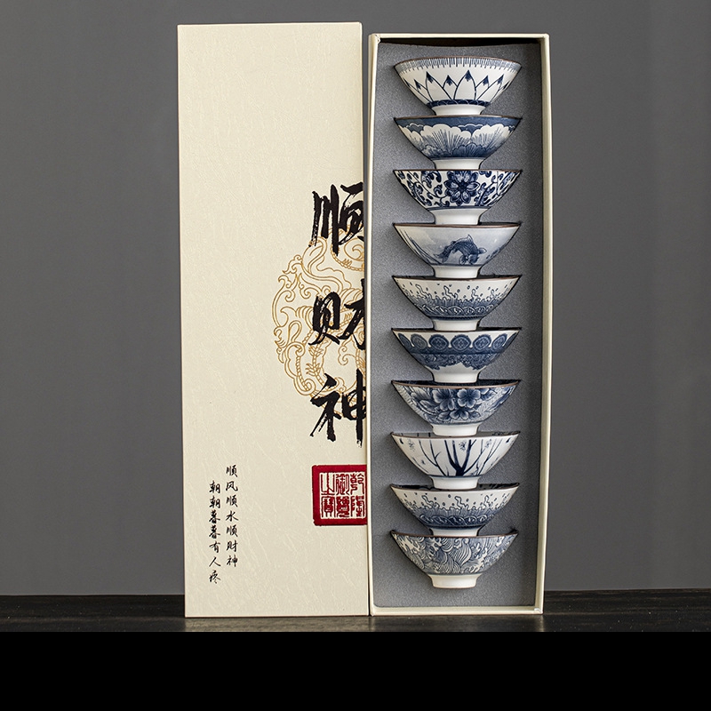 10pcs/box Blue and White Porce – обзор и цена Celadon Ceramic Cup